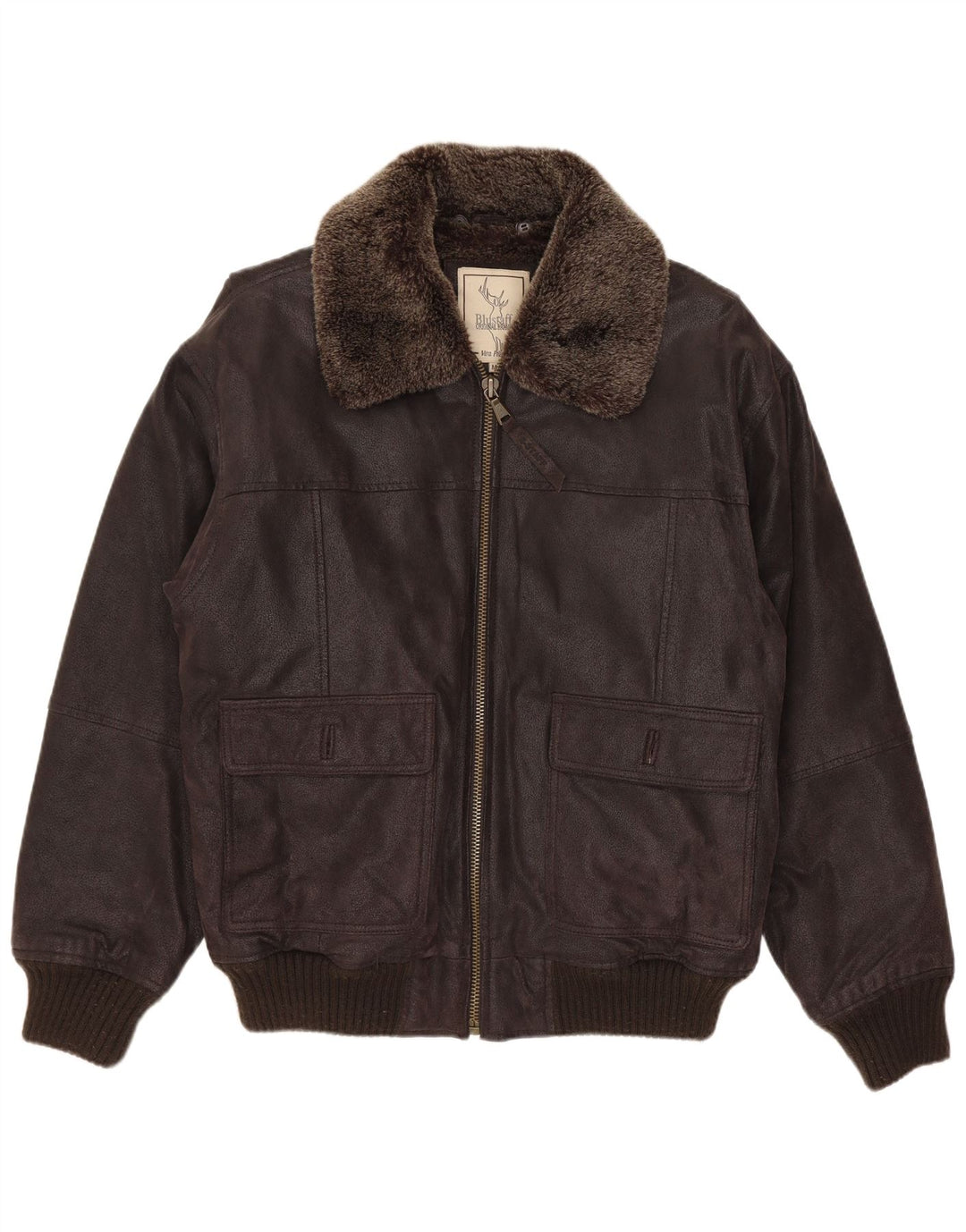 Giubbotto bomber in shearling da uomo Blustaff UK 38 in pelle marrone medio