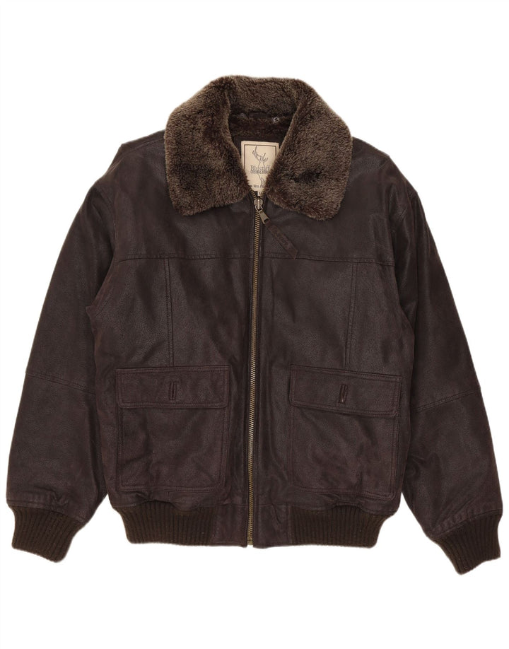 Giubbotto bomber in shearling da uomo Blustaff UK 38 in pelle marrone medio