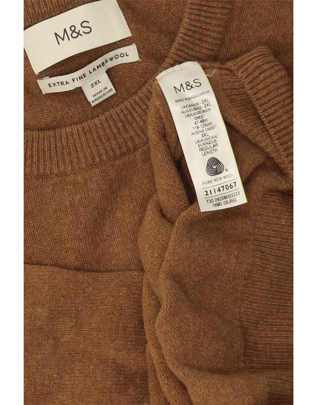 Maglione maglione girocollo da uomo Marks & Spencer 2XL Lana d'agnello marrone