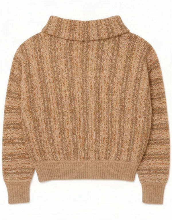 Maglione vintage da donna corto con collo alto e collo alto UK 16 a righe beige grandi