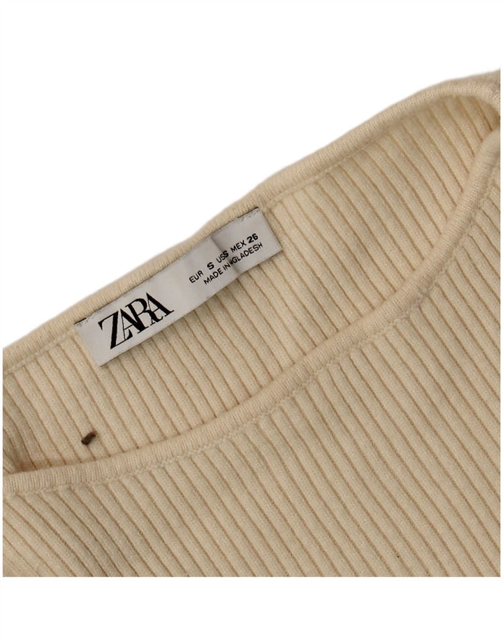 Top corto da donna Zara a maniche lunghe UK 8 Small Beige