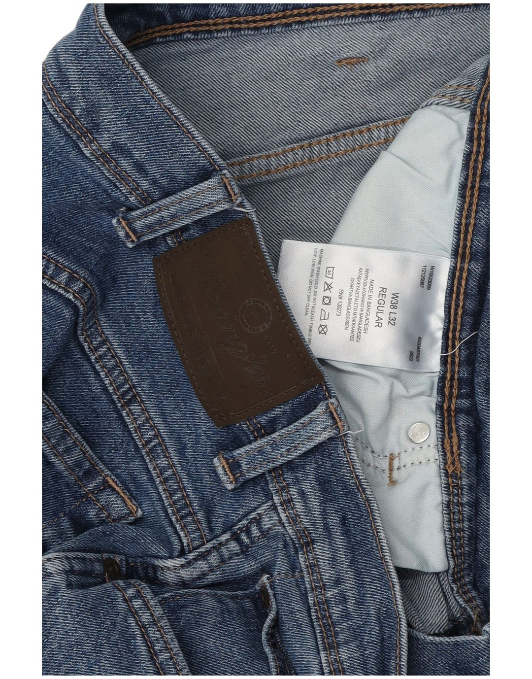 WRANGLER Mens Regular Fit Straight Jeans W38 L32 Blue Cotton