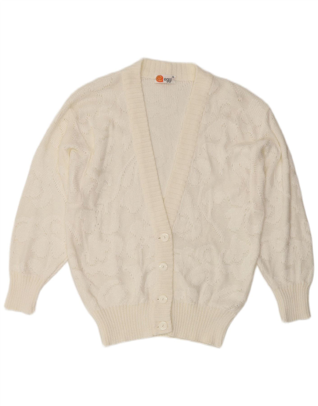 Maglione cardigan da donna vintage IT 46 grande acrilico bianco