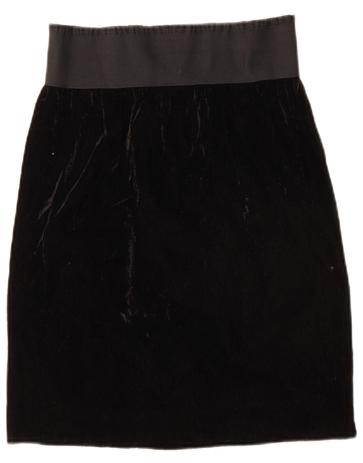 Gonna a trapezio in velluto vintage da donna W28 media nera