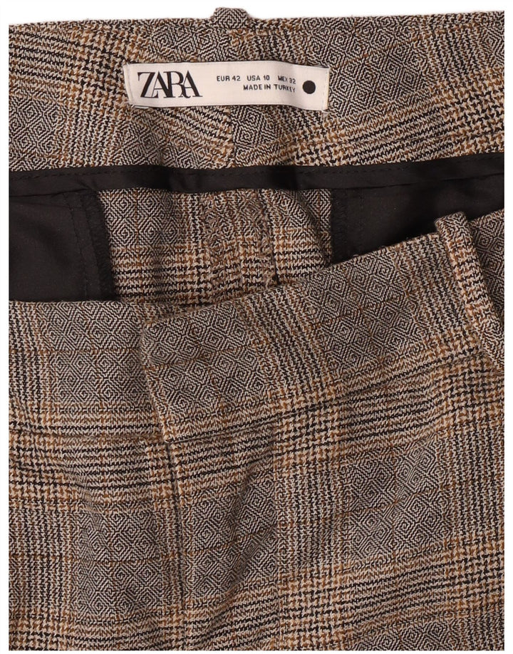 Pantaloni chino slim fit da donna ZARA EU 42 Large W32 L27 grigio a quadri