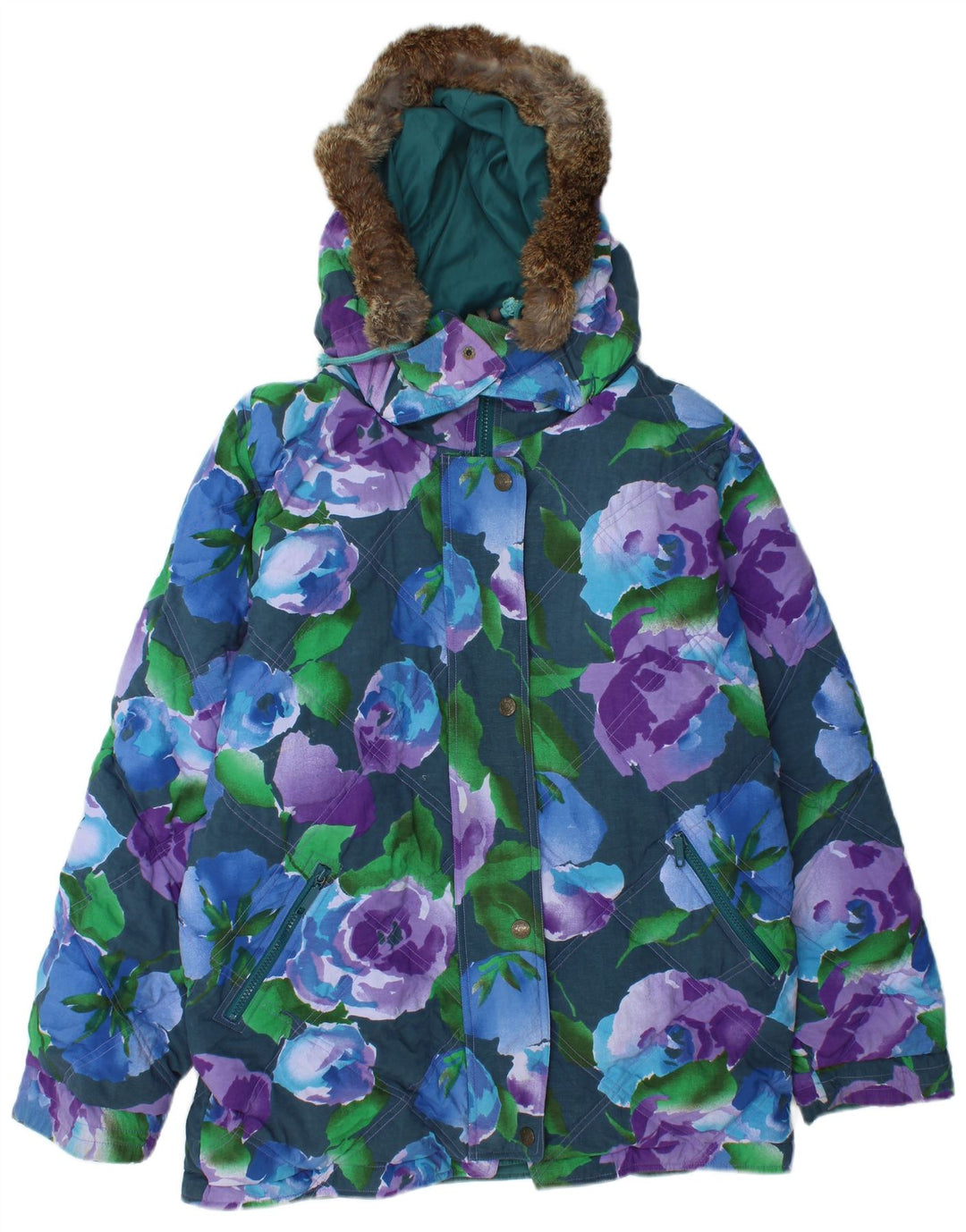 Giacca reversibile grafica oversize da donna VINTAGE UK 16 grande turchese