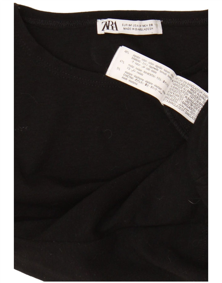 T-shirt corta da donna Zara UK 12 cotone nero medio