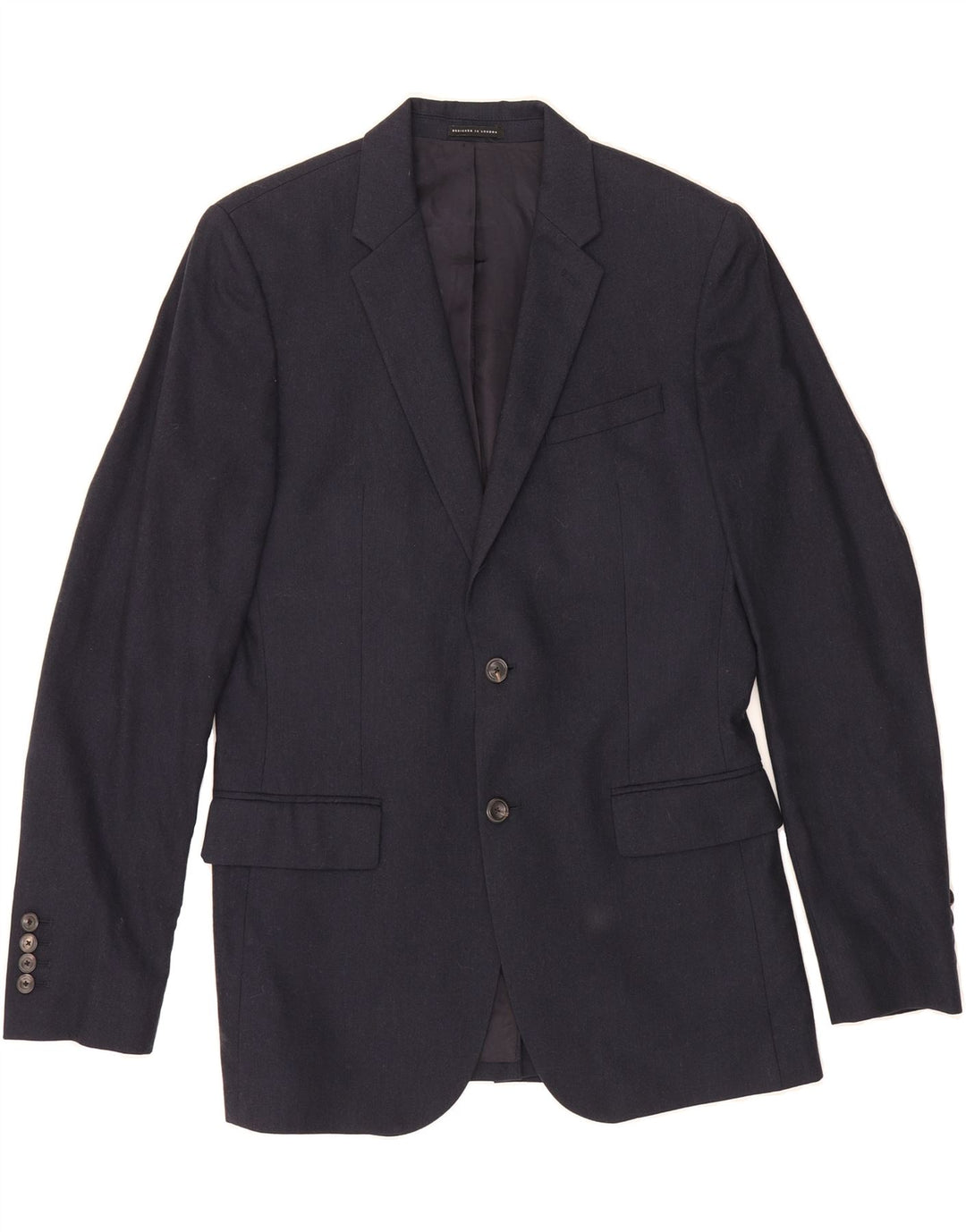 REISS Mens 2 Button Blazer Jacket UK 38 Medium Navy Blue Wool Vintage Reiss and Second-Hand Reiss from Messina Hembry 