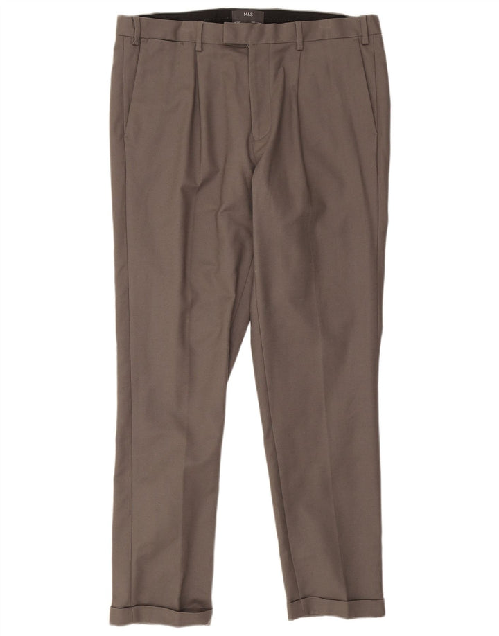 Pantaloni da abito dritti da uomo Marks & Spencer W36 L31 cotone grigio