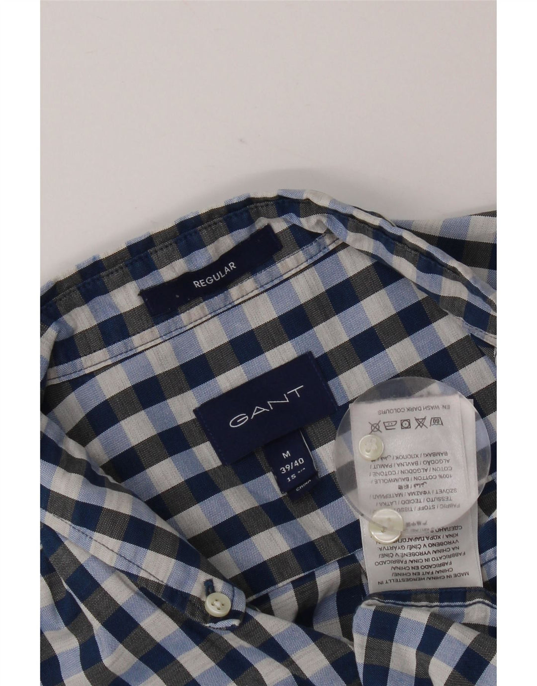 Gant Camicia da uomo vestibilità regolare taglia 39/40 15 1/2 cotone a quadretti blu medio