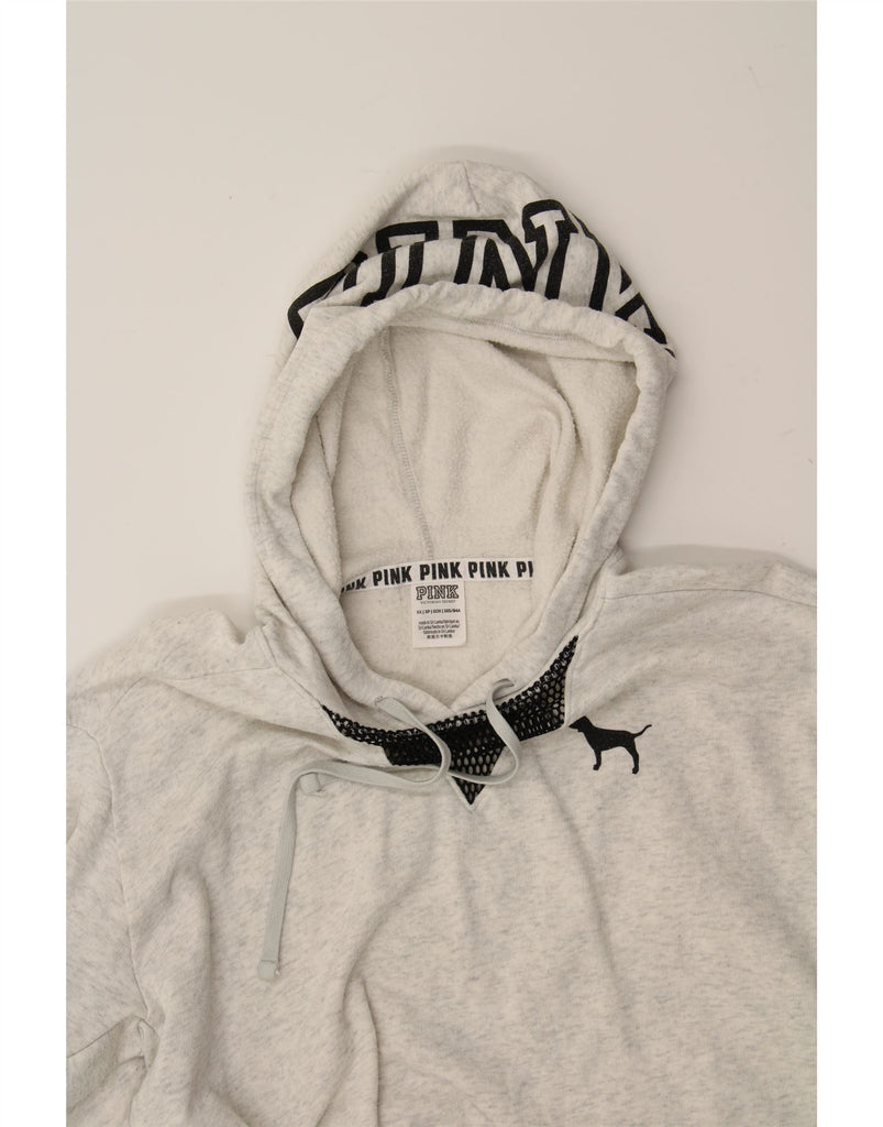 VICTORIAS SECRET Womens Pink Oversized Hoodie Jumper UK 6 XS Grey Flecked Vintage Victorias Secret and Second-Hand Victorias Secret from Messina Hembry 