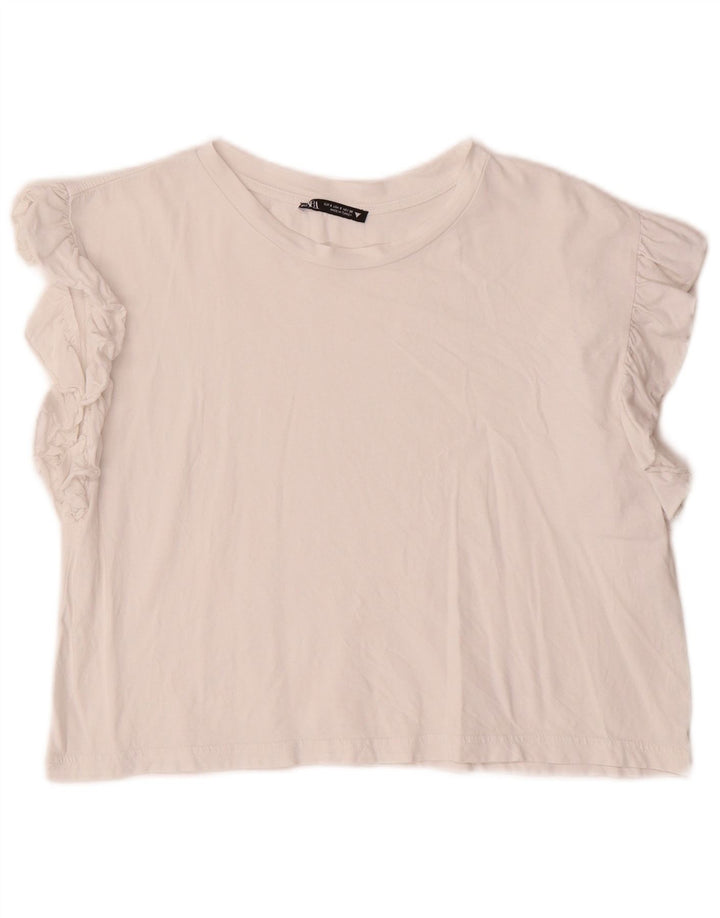 ZARA Camicetta Corta da Donna Top UK 10 Piccola Bianco Sporco