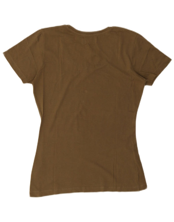 T-shirt grafica da donna Diesel Top UK 10 piccola in cotone kaki