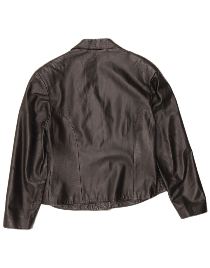 Giacca blazer in pelle vintage da donna a 3 bottoni IT 46 grande in pelle nera