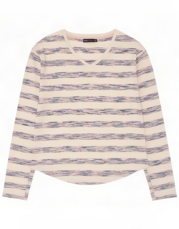Marks & Spencer Maglia comoda da donna a maniche lunghe UK 8 Small White Striped