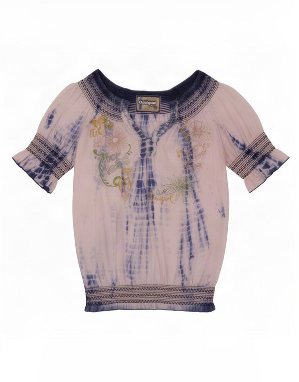 Desigual Camicetta grafica da donna Top UK 10 Small White Tie Dye Cotton