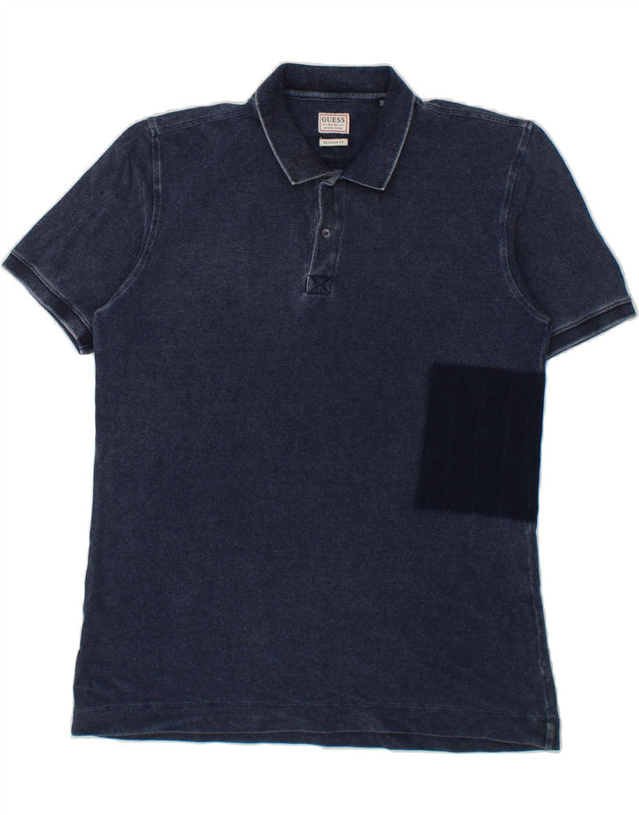 GUESS Mens Regular Fit Polo Shirt UK 40 Medium Navy Blue Cotton Vintage Guess and Second-Hand Guess from Messina Hembry 