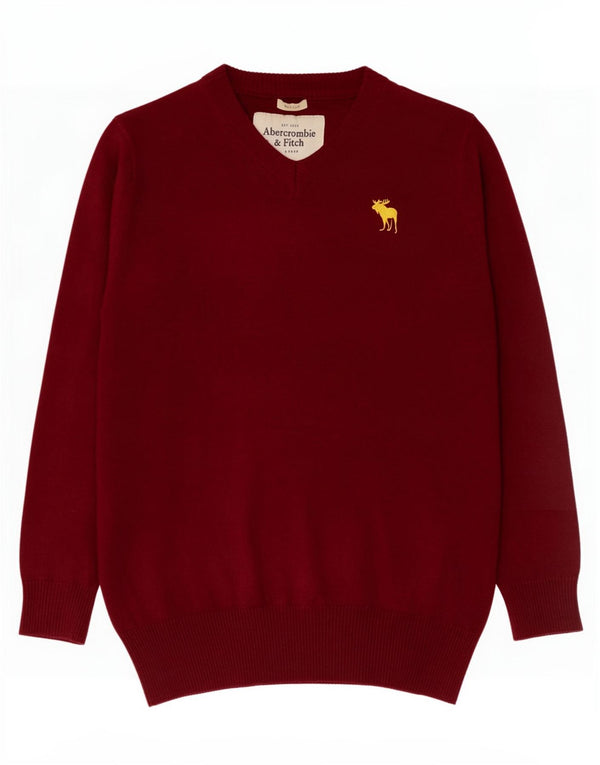 Maglione da uomo con scollo a V muscoloso Abercrombie & Fitch in cotone bordeaux di grandi dimensioni