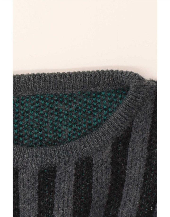 Maglione girocollo grafico da uomo vintage retrò a righe grigio medio
