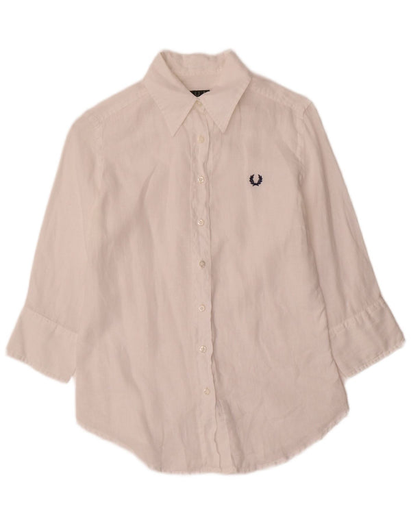 Camicia a maniche a 3/4 da donna Fred Perry UK 10 Small Lino bianco