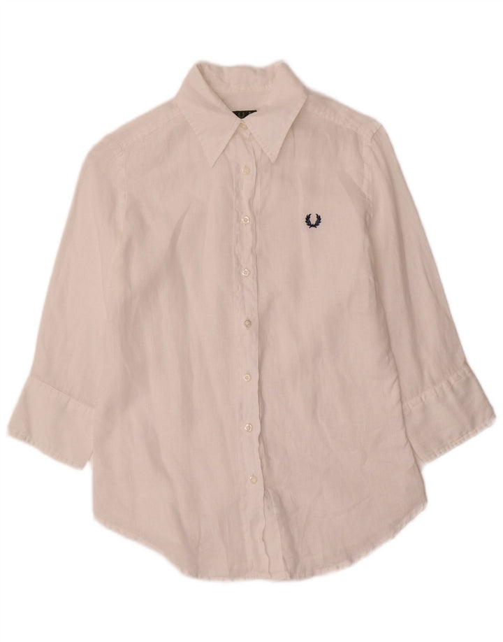Camicia a maniche a 3/4 da donna Fred Perry UK 10 Small Lino bianco