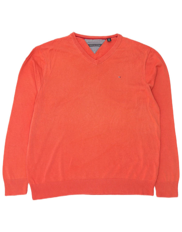 Maglione maglione con scollo a V da uomo Tommy Hilfiger XL rosso cotone