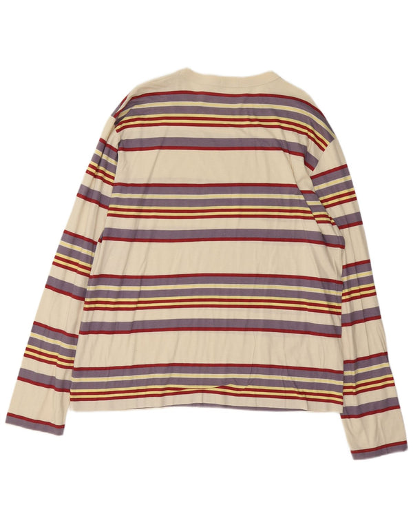 Top Benetton da uomo a maniche lunghe XL in cotone a righe bianco sporco