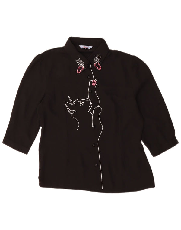 Camicetta a maniche corte con grafica vintage da donna UK 14 media nera