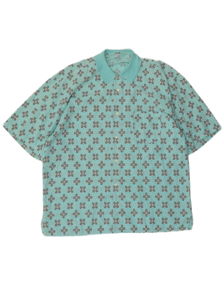 Camicia vintage da uomo a maniche corte grande turchese geometrica
