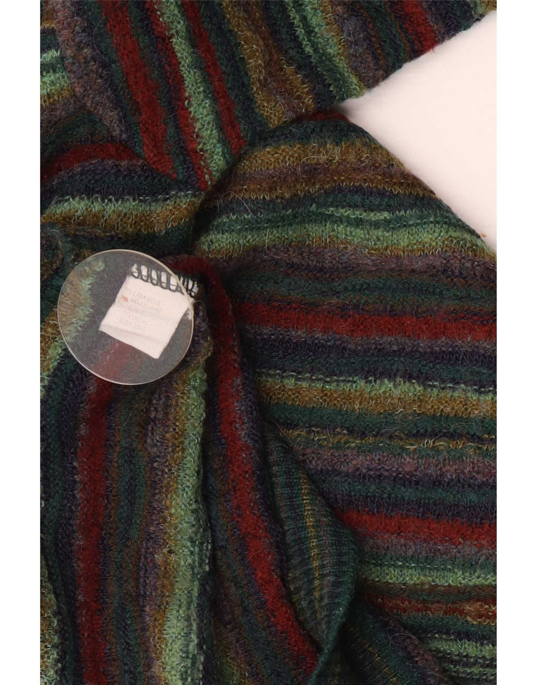 Maglione vintage da uomo con scollo a V, lana a righe verdi grandi