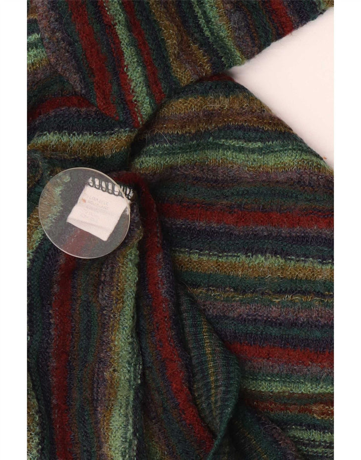 Maglione vintage da uomo con scollo a V, lana a righe verdi grandi