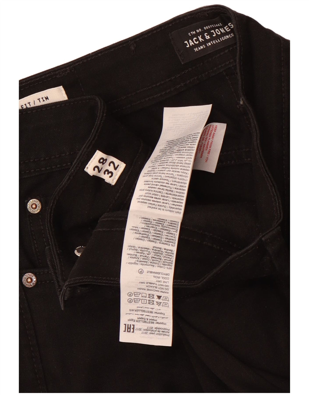 Jack & Jones Uomo Tim Slim Jeans W28 L32 Cotone Nero