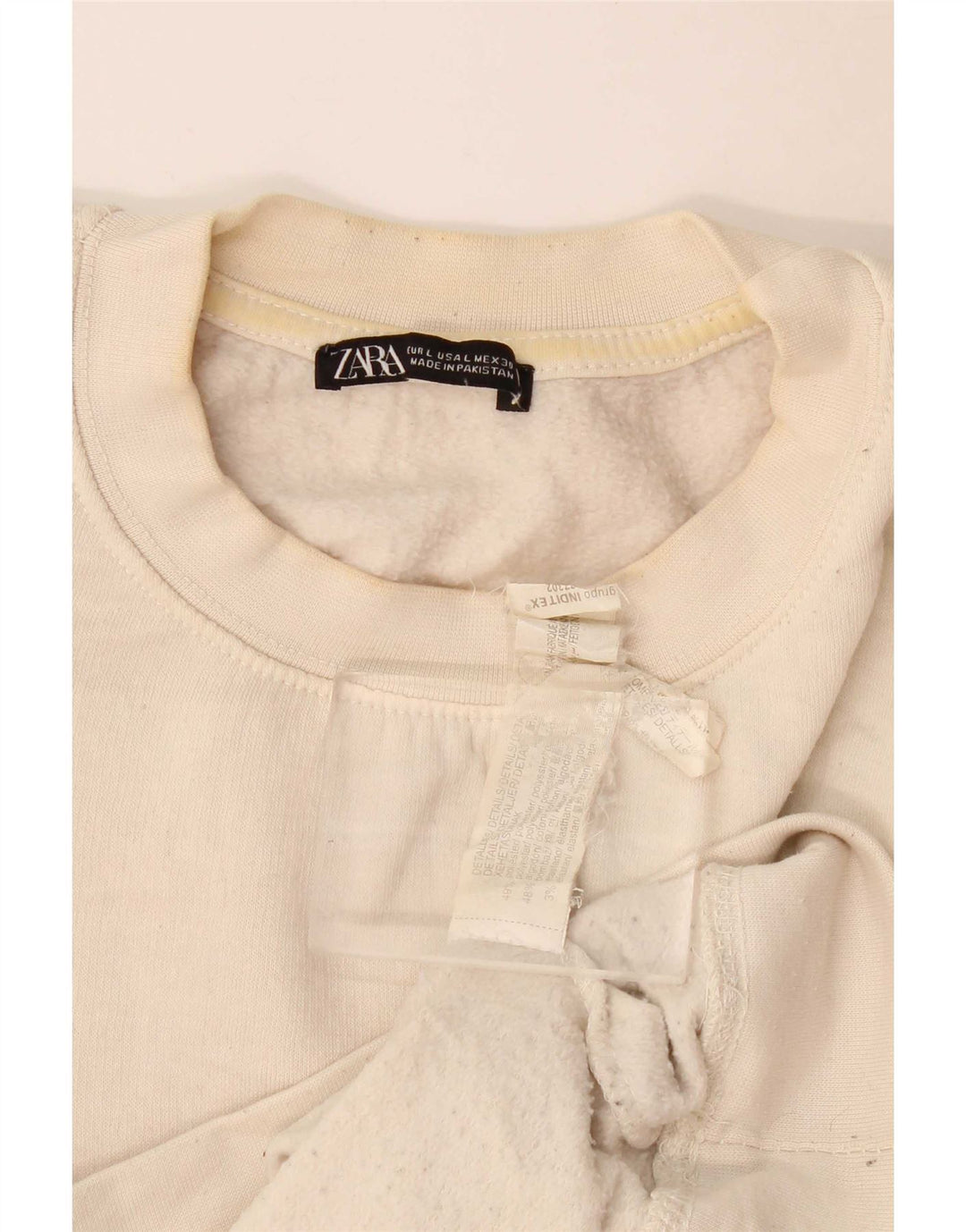 Felpa da donna Zara UK 16 grande poliestere bianco sporco