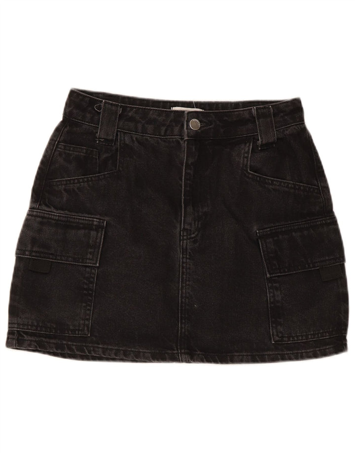 TOPSHOP Gonna mini cargo in denim da donna UK 8 piccola W26 cotone nero