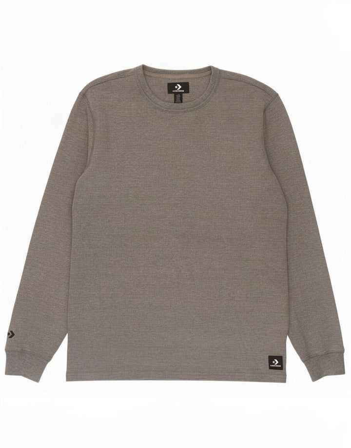 Converse Top da uomo a maniche lunghe in cotone grigio medio