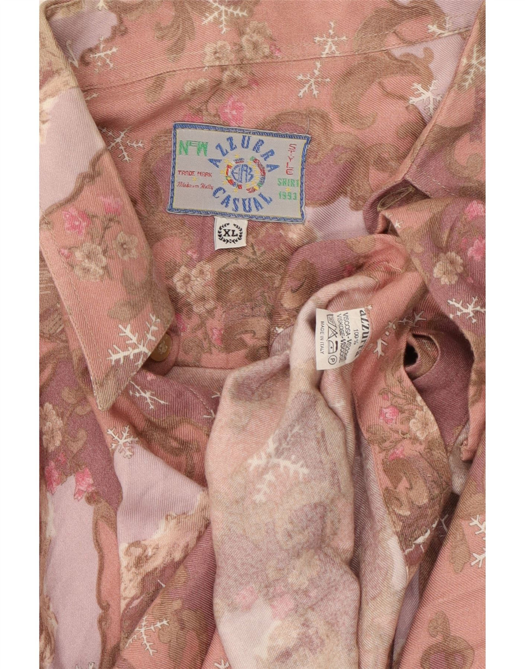 Camicia Azzurra Uomo XL Viscosa Floreale Rosa