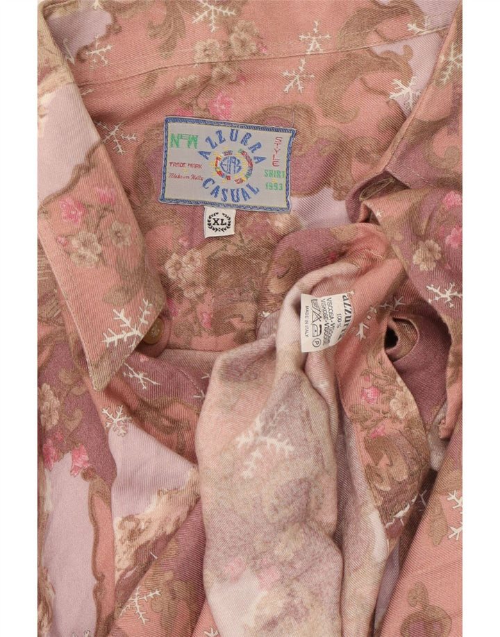 Camicia Azzurra Uomo XL Viscosa Floreale Rosa