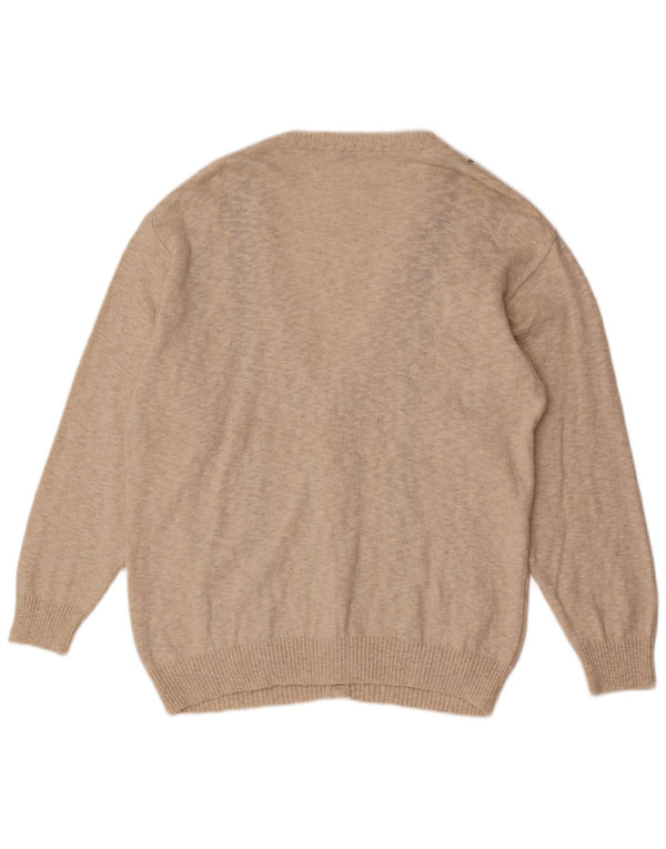 Maglione cardigan vintage da uomo IT 54 XL in cotone a righe beige