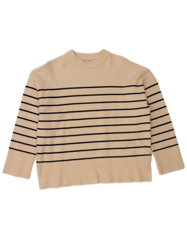Maglione Zara da donna con scollo a barca UK 14 Viscosa a righe beige medio