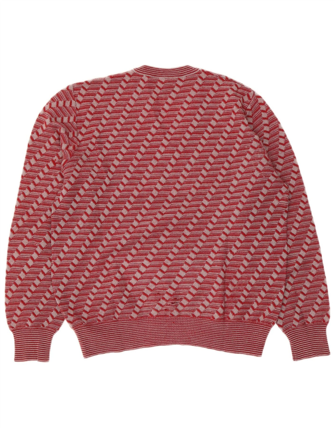 Maglione maglione vintage da donna con scollo a V UK 8 piccolo rosso geometrico