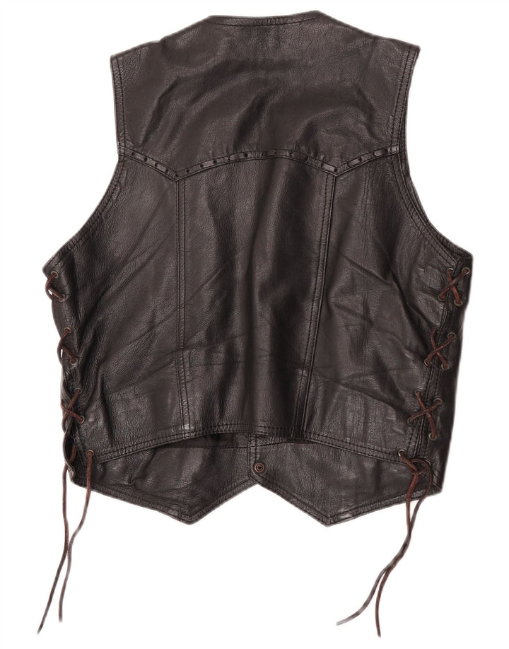 Gilet in pelle da uomo vintage in pelle nera media