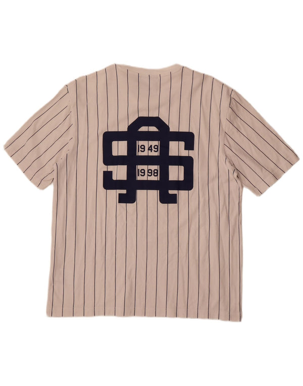 Adidas Mens Graphic T-Shirt Top Medium White Striped Cotton