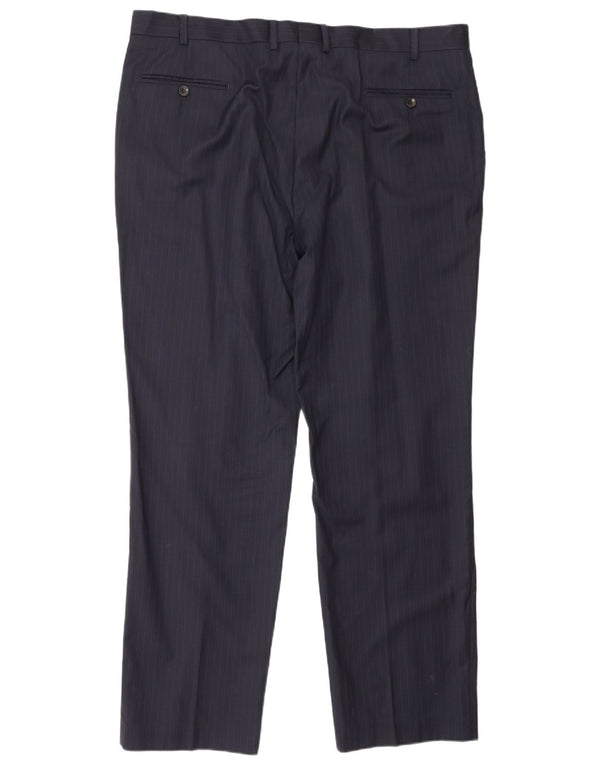 Marks & Spencer Mens Straight Suit Trousers W42 L33 Navy Blue Striped Wool