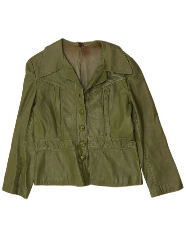 Giacca blazer vintage da donna a 4 bottoni IT 44 in pelle verde medio