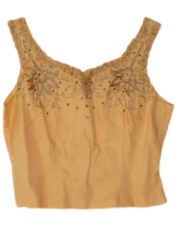 Camicetta senza maniche corta da donna vintage UK 12 Giallo medio