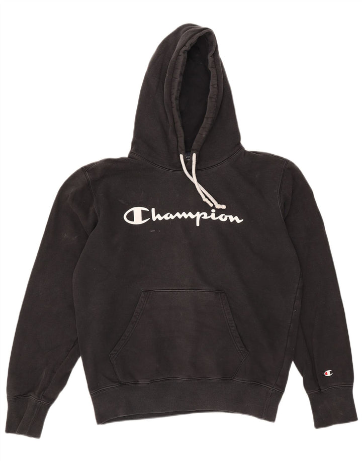 Maglione con cappuccio grafico da uomo Champion in cotone nero medio