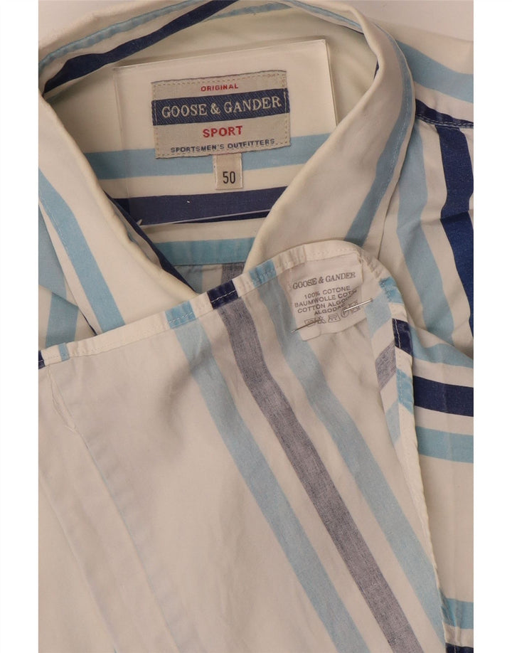 GOOSE & GANDER Camicia a maniche corte da uomo IT 50 Cotone a righe bianche medie