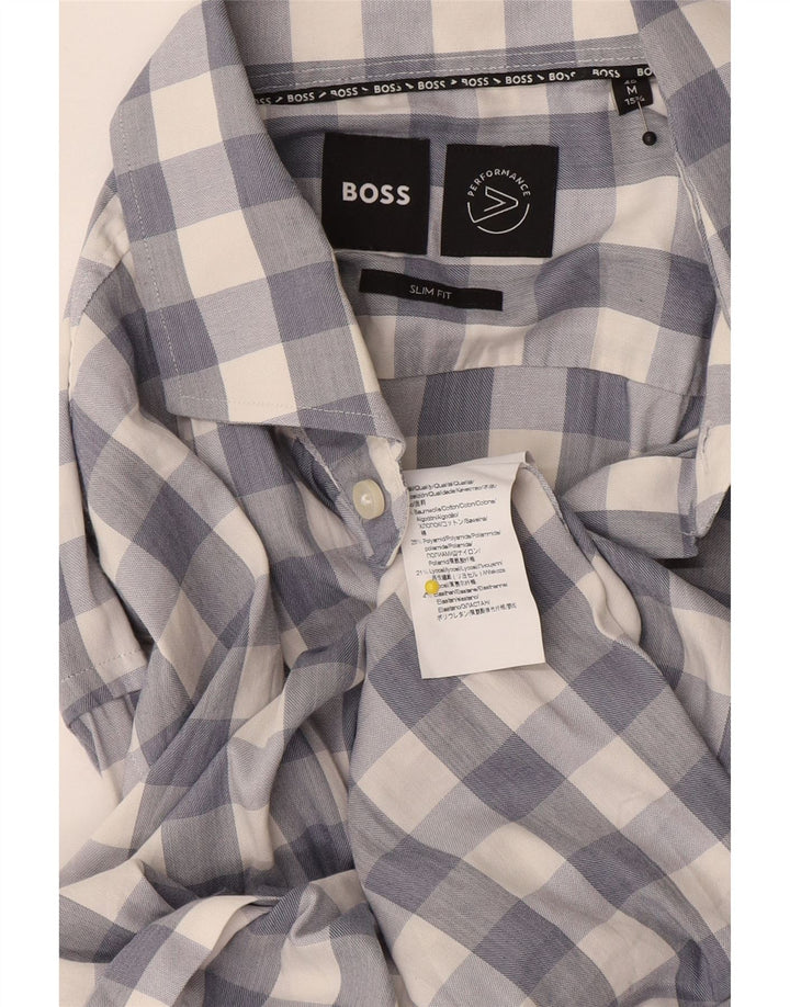 Camicia da uomo slim fit Hugo Boss taglia 15 1/2 cotone a quadri blu medio