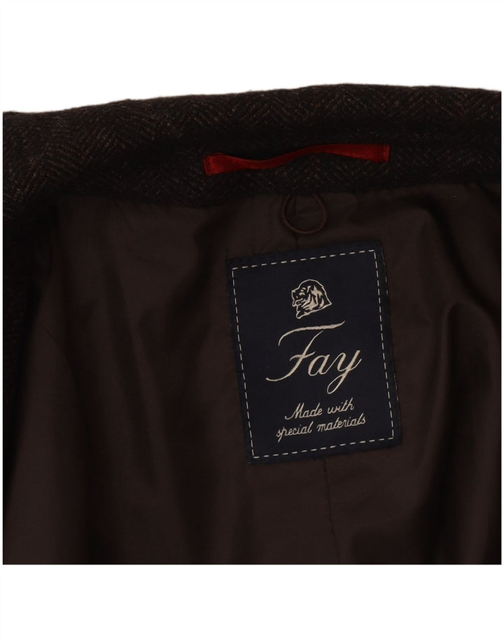 Fay Giacca Blazer da Uomo a 3 Bottoni IT 50 Large in Lana Spinata di Pesce Marrone