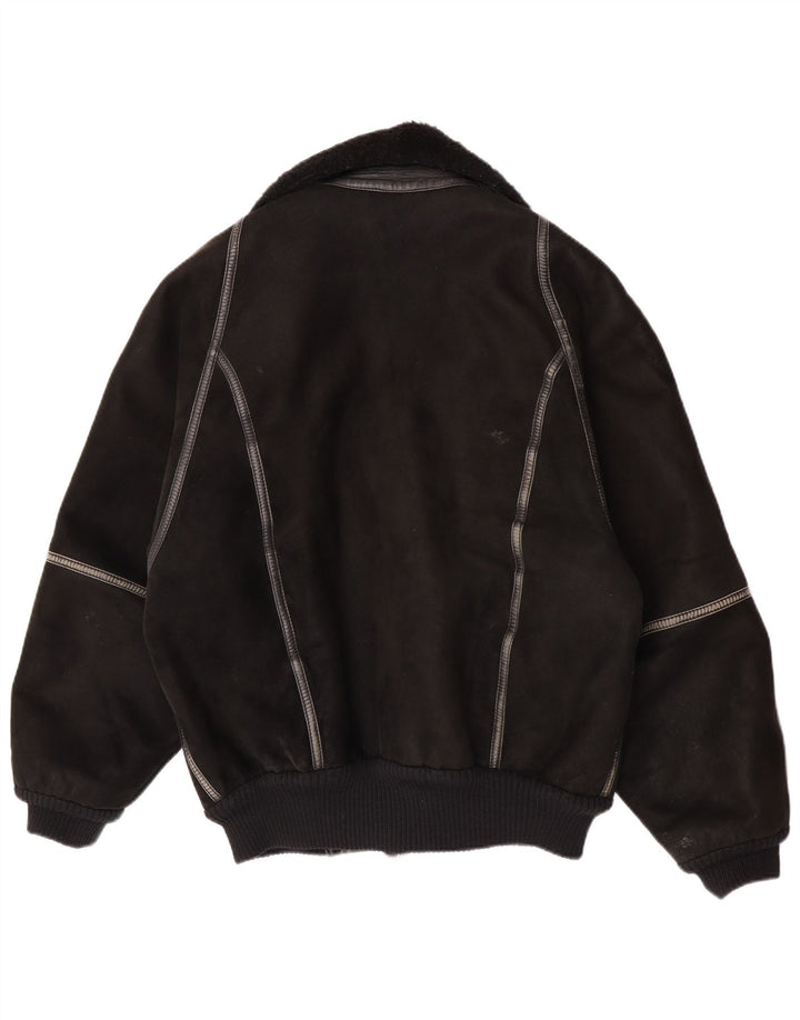 Giacca in shearling vintage da uomo IT 50 grande in shearling nero
